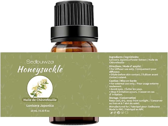Sedbuwza Jasmine Honeysuckle Essential Oil Set, Jasmine Fragrance Oil Honeysuckle Scent Oil Set for Diffuser, Aromatherapy, Massage, Soap, Candle Making 2 x 10 ml