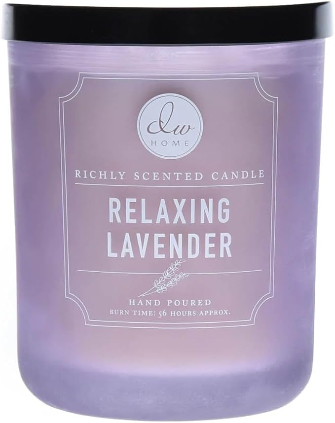 DW Home Relaxing Lavender Scented Candle Hand Poured Into a Frosted Heavy Glass Jar 15 Ounces with Two Wicks by DW Home