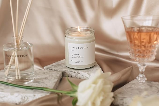 Brooklyn Candle Studio Reed Scent Diffuser - Love Potion - Relaxing Oil Diffuser, Jasmine, Lavender & Mandarin Fragrance, 8 Rattan Diffuser Reeds, Clean Ingredients - 3.7oz