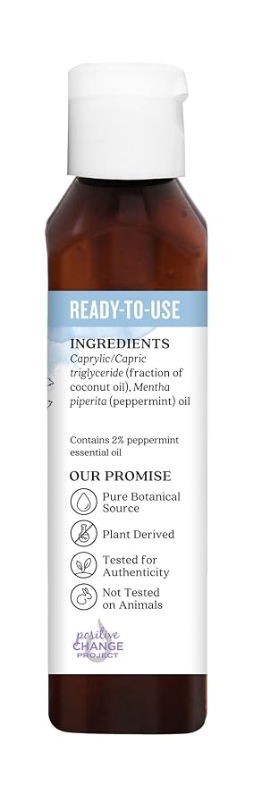 Aura Cacia Ready-to-Use Peppermint Essential Oil in Fractionated Coconut Oil | GC/MS Tested for Purity | 4 fl. oz.