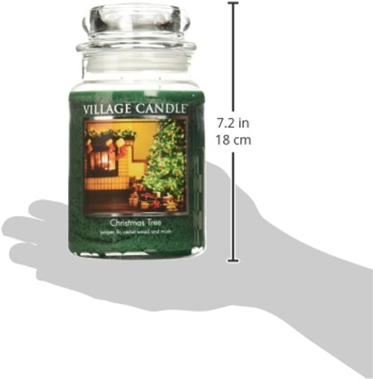 Village Candle Christmas Tree Large Glass Apothecary Jar Scented Candle, (26oz), Green
