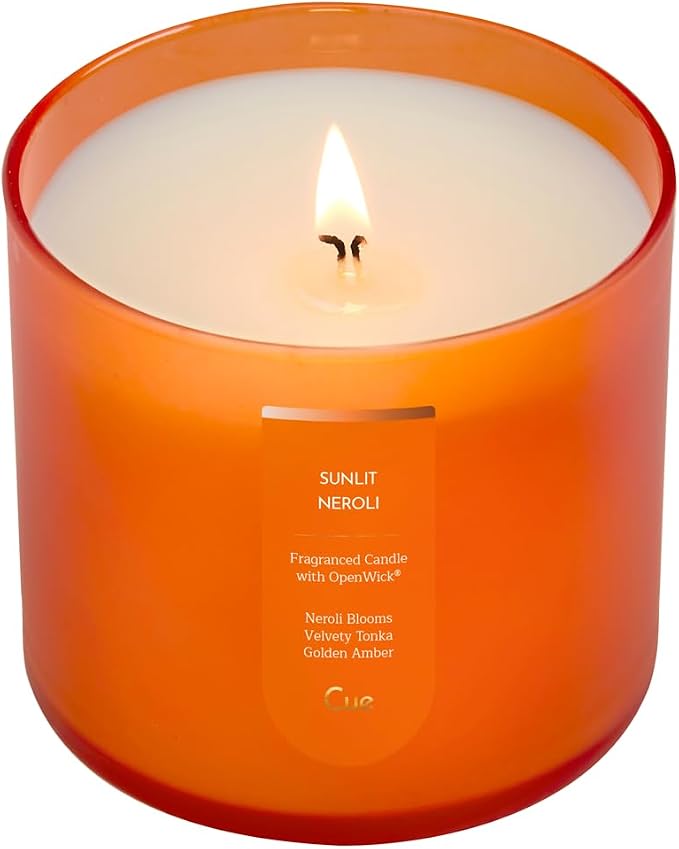 CUE Scented Candle | OpenWick Clean Burning | Soy Coconut Wax Blend | Spring | Summer | Clean Burning | Gift | Extended Burn Time (14oz, Sunlit Neroli)