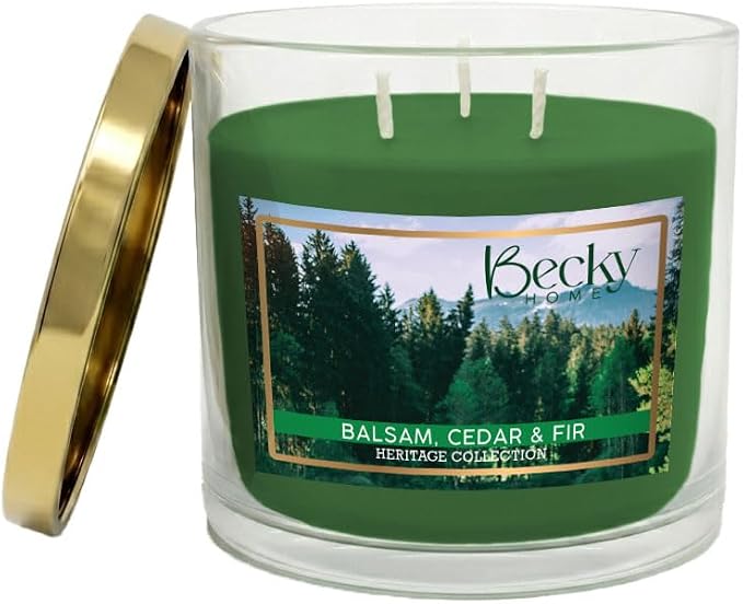 Balsam, Cedar, and Fir, Scented 3-Wick Candle in Glass Jar | Candles for Home | 14.5oz Rustic Home Decor Novelty Candle | 60 Hour Burn Time Candle