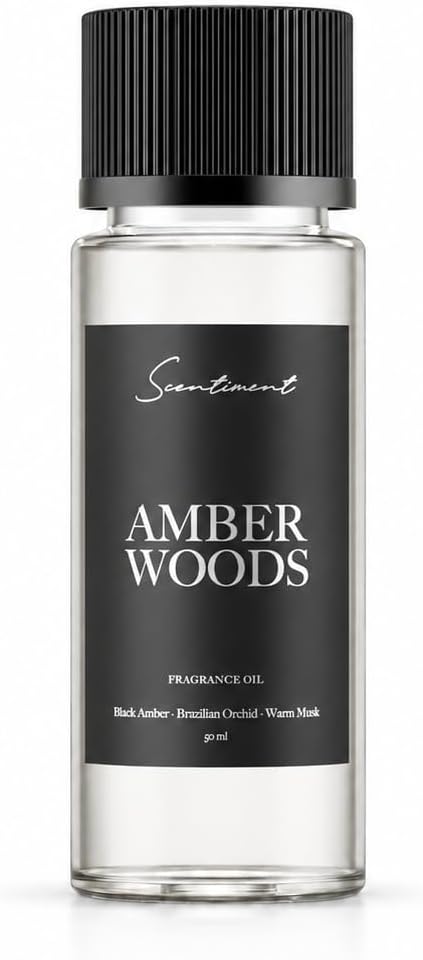 Scentiment Amber Woods Diffuser Oil - Premium Hotel Scent with Notes of Black Amber, Plum, & Crème de Cassis Home Scent, Aromatherapy Fragrance Oil Diffuser Refill - 1.69 fl oz (50 mL)