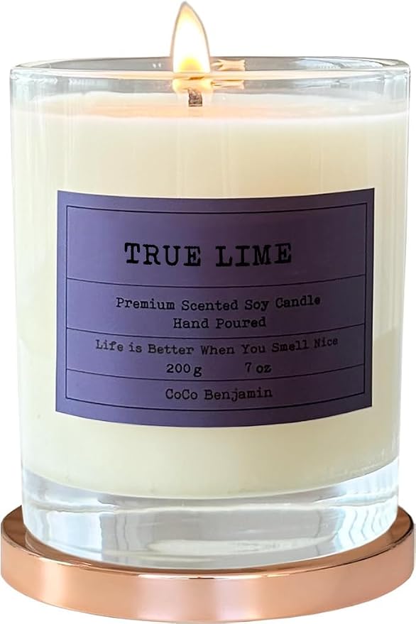 100% Soy, Highly Scented, Hand Poured Soy Candle, True Lime, Ripe Green Lime Transparent 7oz