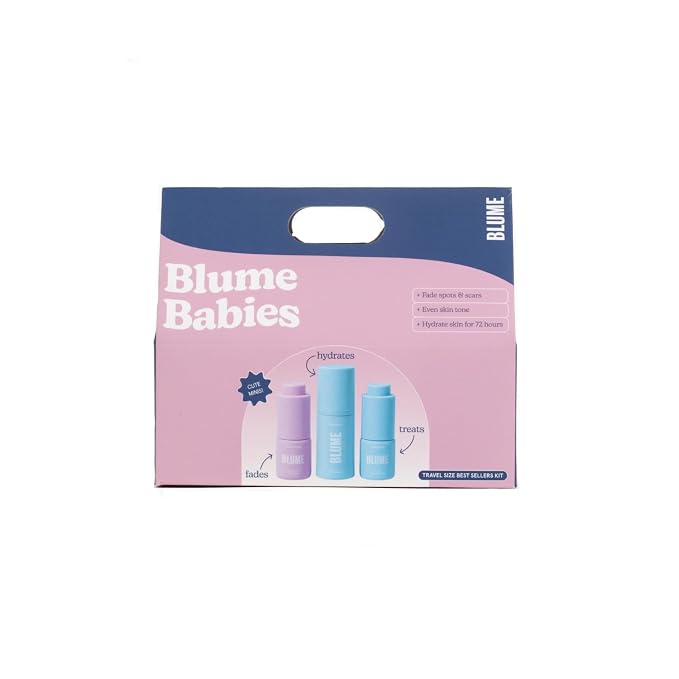 Blume Babies Travel Size Skin Care Set - Acne & Scar Treatment Travel Size Toiletries - Meltdown Acne Face Oil, Milky Fade Vitamin C Serum & Meltdown Gel Moisturizer - TSA-Approved Skincare Set (3 Ct)