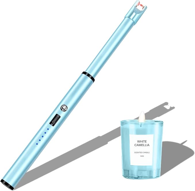 Electric Candle Lighter Windproof USB Rechargeable Flameless Long Neck Lighter for Candles Gas Stove Fireplace BBQ Kitchen Grills (Sky Blue)