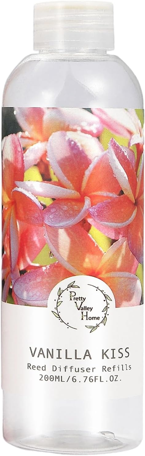 Reed Diffuser Refill Vanilla Kiss 6.76oz (200ml), Long-Lasting Floral Essential Oil, Home Fragrance for Bedroom, Bathroom Home Decor