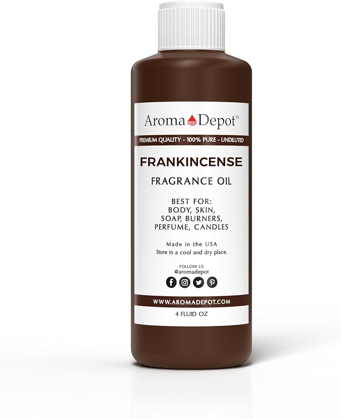 Aroma Depot Frankincense 4 oz. Fragrance Oil I Perfume I Skin Oil I Scented. DIY Projects Such as Candles, Bath Bombs, Body Butters, Creams & Lotions. Few Drops in The Diffuser, Burners, or Warmers.