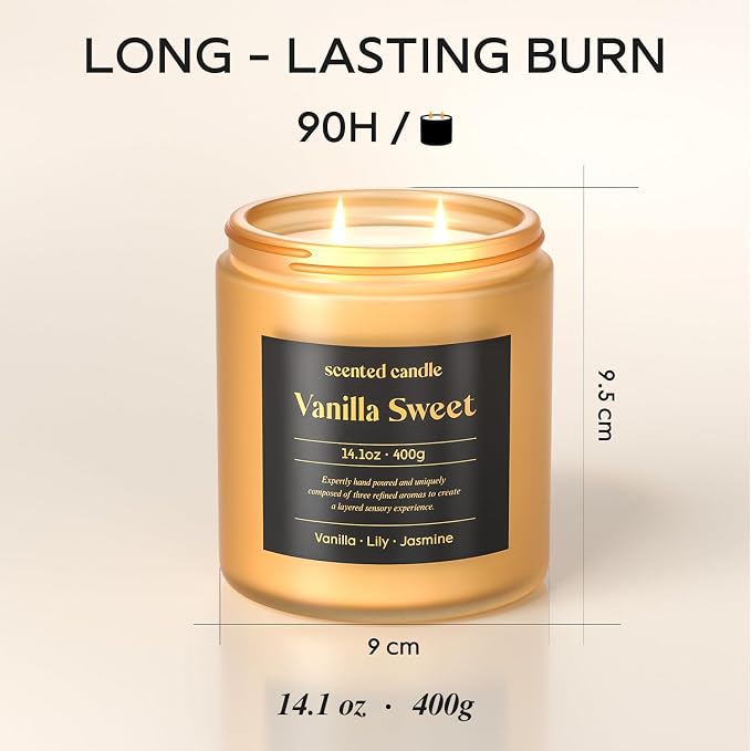 CHILLFLAME Vanilla Candle, 14.1 oz Scented Candles for Home, 2 Wicks Blended Scents Candles for Women and Men, Birthday Gifts for Women (Vanilla+Lily+Jasmine)