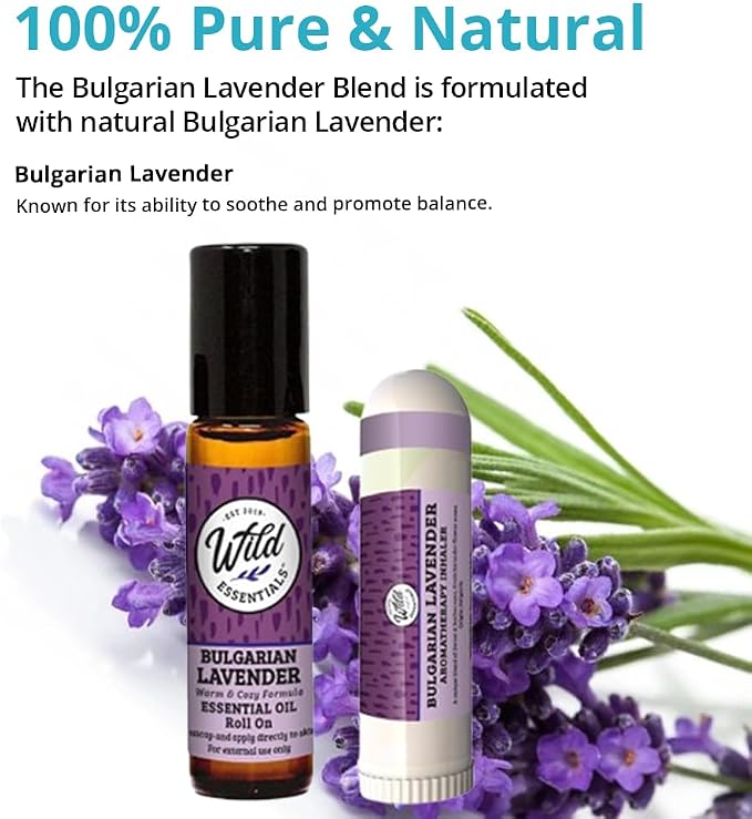 Bulgarian Lavender Essential Oil 2-Pack Bundle – Roll-On & Aromatherapy Inhaler | Relaxation, Stress Relief, and Sleep Support