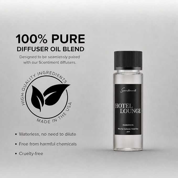 Scentiment Hotel Lounge Diffuser Oil - Premium Hotel Scent with Notes of White Tea, Cardamom & Marine Notes Home Scent, Hotel Fragrance Oil Diffuser Refill - 1.69 fl oz (50 mL)