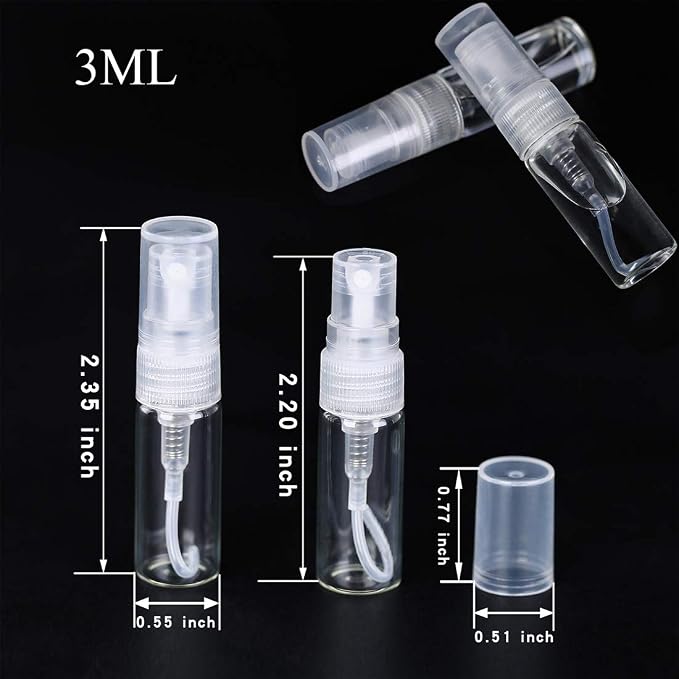 30Pcs 3ml/0.101 Oz Portable Mini Refillable Clear Glass Empty Sprayer Perfume Bottles Cosmetic Atomizers Spray Bottle Container for Travel Party Must Makeup Tool (30Pcs 3ml Glass Perfume Bottles)