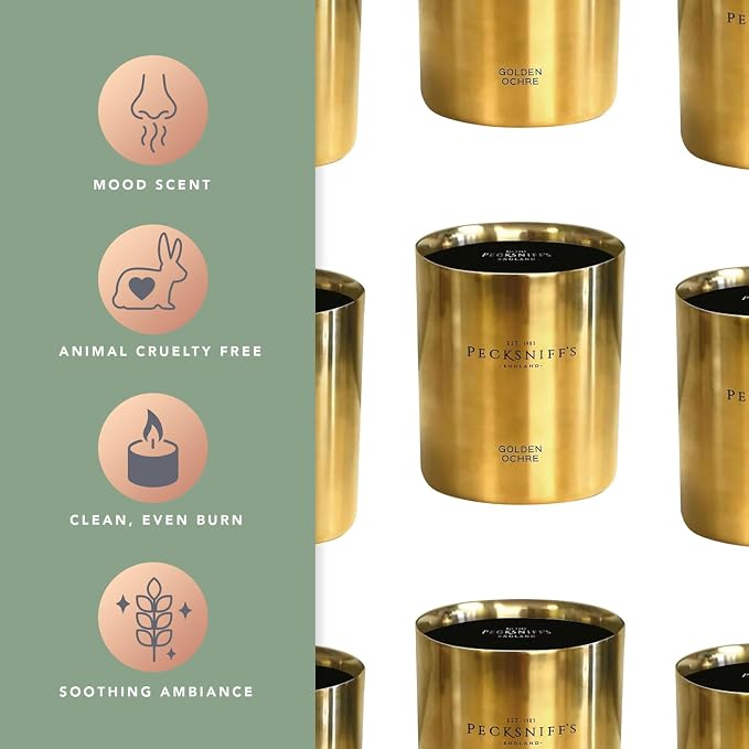 Pecksniffs Golden Ochre Scented Candle - Luxurious Honey & Amber Aroma, 180g/6.34 oz - Perfect for Relaxation & Elegant Atmospheres