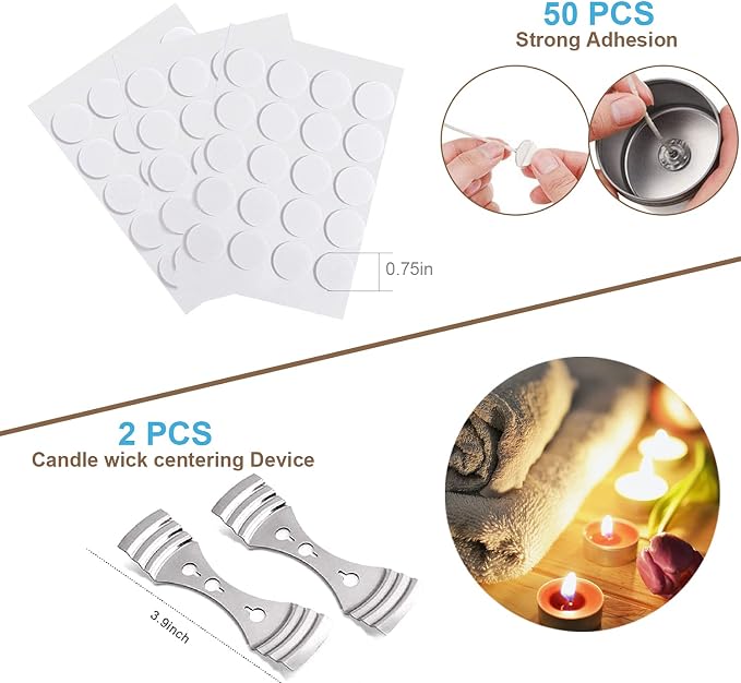 DINGPAI Candle Making Kit, DIY Candles Craft Tools,1pc Candle Make Pouring Pot,50pcs Candle Wicks, 50pcs Candle Wicks Sticker and 2pcs 3-Hole Candle Wicks Holder