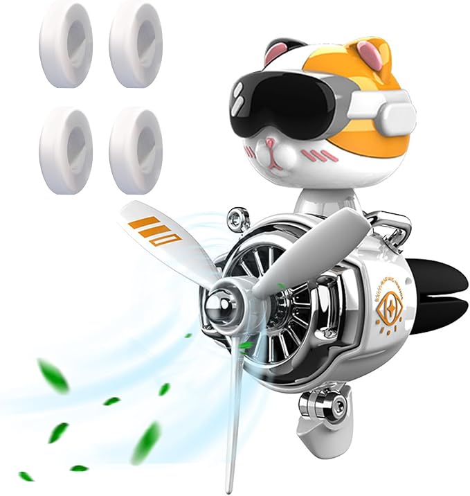 Car Air Freshener, Cute Cat Vent Clip Automotive Air Outlet Fan Diffuser, Car Interiors Vent Decoration (Shake Head Style - Cat, Ocean Scent, White)