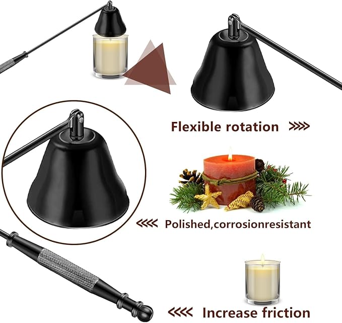 Candle Snuffer Black with Long Handle, Candle Snuffer Extinguisher, Wick Cutter Stainless Steel Wick Clipper Wick Scissor, Candle Wick Trimmer for Candle Aromatherapy Lovers