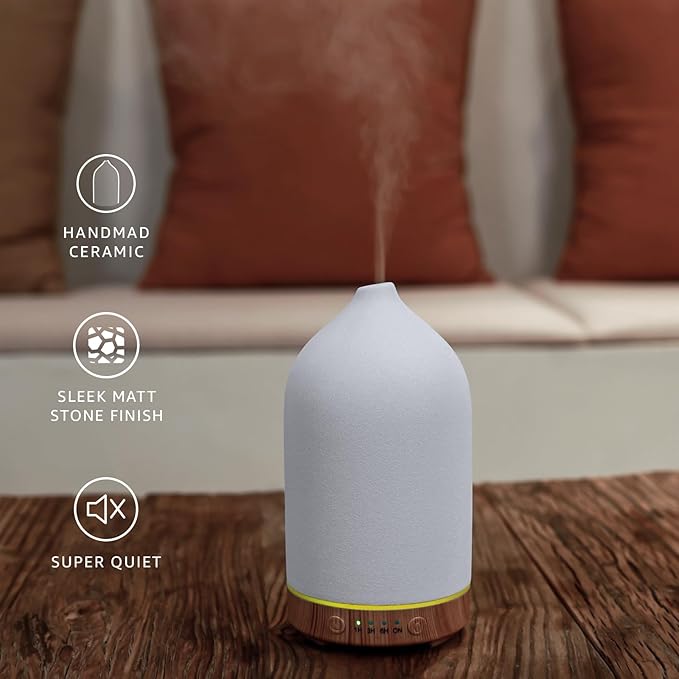 Gooamp 200ML Ceramic Essential Oil Diffuser (Set of 2) - Ultrasonic Aromatherapy & Humidifier with 7-Color LED Lights, Auto Shut-Off, Wood Grain Base, 1H/3H/6H Timer | Scent for Home, Office, Yoga
