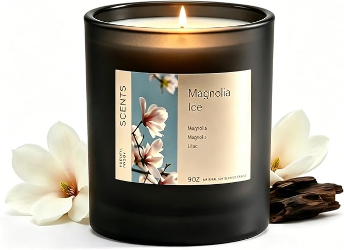 Scented Candle for Sleep & Relaxation, Magnolia Sandalwood Soy Candle, Long Lasting 50 Hour Burn, Floral Woody Home Aromatherapy Candle for Bedroom, Yoga, Bath Self Care & Gifts
