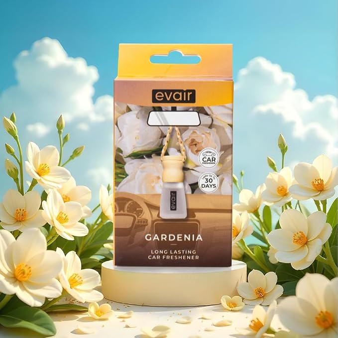 Evair Car Air Freshener | Hanging Air Freshener Car Diffuser | Long Lasting Scents made with Essential Oil | Alcohol Free (Gardenia)