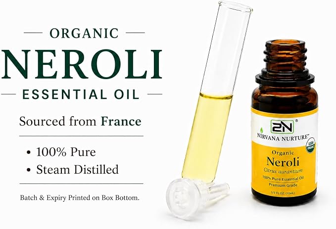 Neroli Essential Oil, USDA Certified Organic, 100% Pure Undiluted, Aromatherapy Oil for Diffuser, Hair & Skin Care