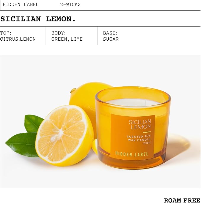 Sicilian Lemon Scented Candle, 8.3oz Natural Soy Wax, Non Toxic Candles for Home Scented, 70 Hours Long Lasting Clean Burn, Aromatherapy Candle for Home Decor Stress Relief & Relaxation