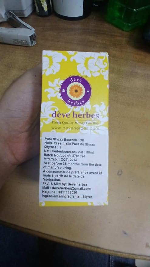 Deve Herbes Pure Styrax Essential Oil (Liquidambar styraciflua L) Steam Distilled 50ml (1.69 oz)