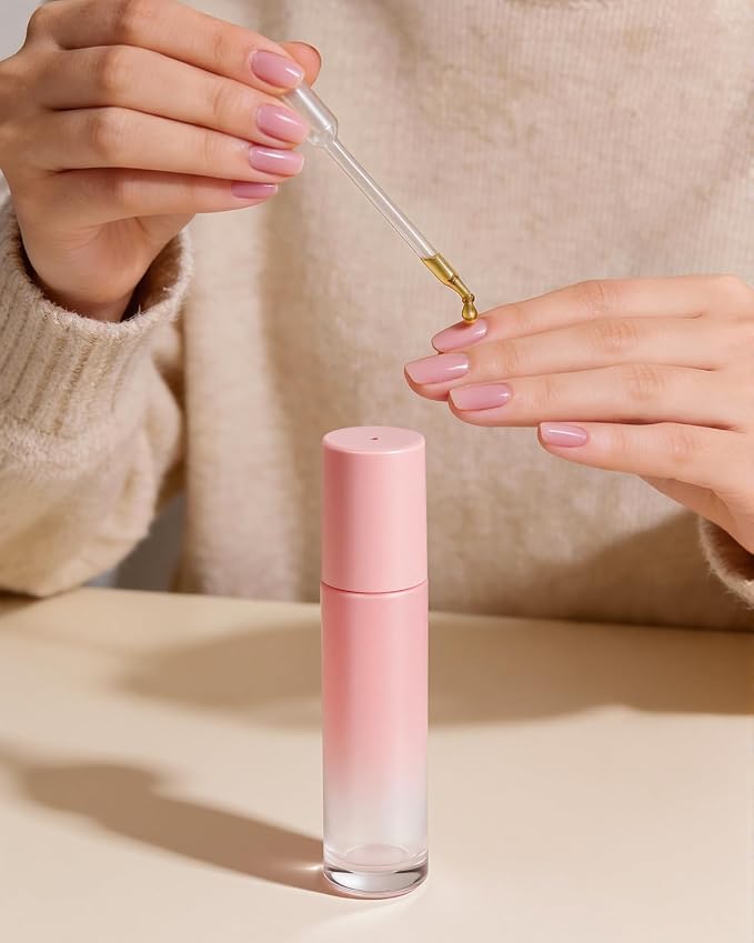Worldgsb 4 Pack Essential Oil Roller Bottles, 10ml Refillable Glass Roller Bottles with Stainless Steel Roller Balls and Caps for Travel, Perfume and Lip Gloss Pink Gradient
