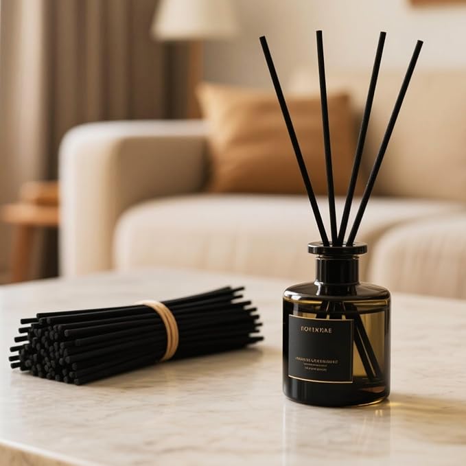 10-Inch Black Reed Diffuser Sticks - 200Pack Fiber Aromatherapy Reeds for Essential Oil, Home, Office and Spa - Diffuser Refills