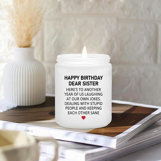 Sister Birthday Gifts from Big Sister - Christmas, Mothers Day Gift for Little Sisters from Brother - Lavender Scented Candle