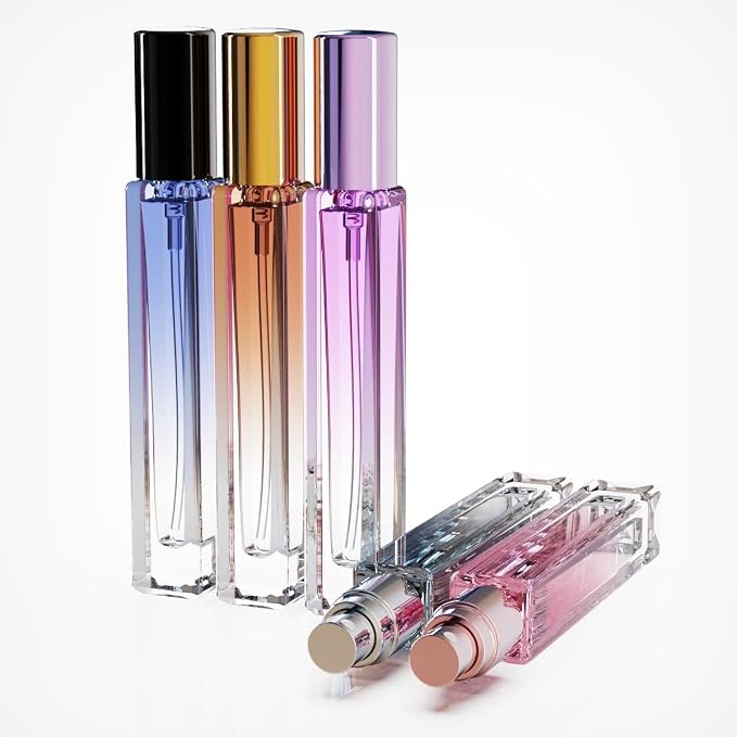 Travel Perfume Bottle Refillable 10ml (5 PCS), Cologne Sprayer Mini, Perfume Atomizer Empty Small，Containers For Toiletries (Pink (Square))