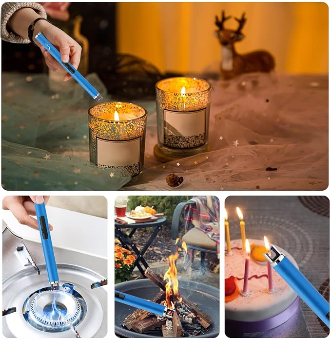 SUPRUS Fluorescent Lighter Glows in The Dark USB Lighter Rechargeable Windproof Pocket Size for Candle Cooking BBQ in Party (Blue)