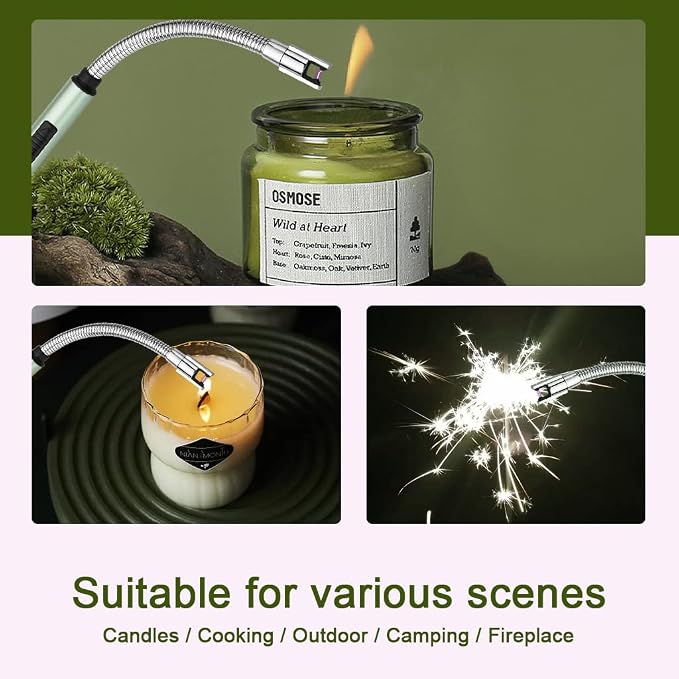 MeeToo Lighter, Electric Candle Rechargeable USB Lighter Plasma Arc for Candle Birthday Camping Green