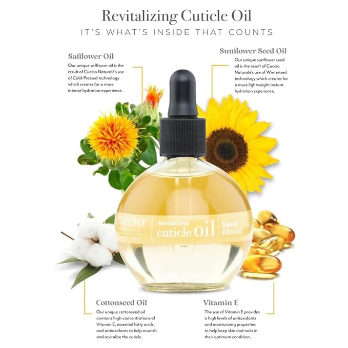 Cuccio Naturale Sweet Almond Revitalizing Cuticle Oil, Lightweight Fast-Absorbing Hydrating Nail & Cuticle Conditioner, Cold-Pressed Oils + Vitamin E, 2.30 Fl Oz