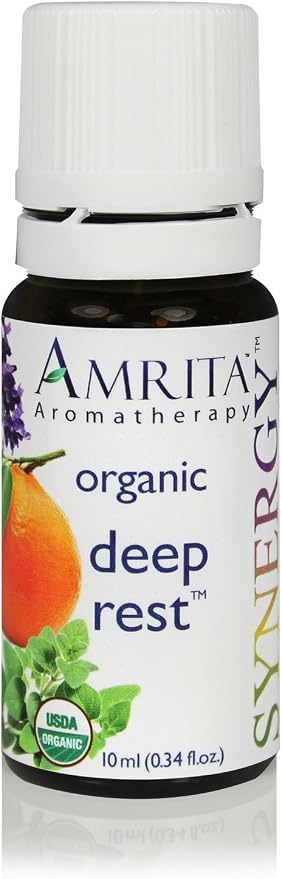 Amrita Aromatherapy USDA Certified Organic Deep Rest Essential Oil Blend - Non-GMO Relaxation, Sleep & Calming Synergy Blend - Undiluted, 10ML