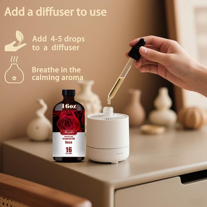 Rose Essential Oil, Rose Oil for Skin Care, Massage, Diffuser, Humidifier, DIY Soap, Candle, Bath, Yoga, Gift Ready,Rose Fragrance Oil - MLYNKL Essential Oils (16.33 fl oz / 490ml)
