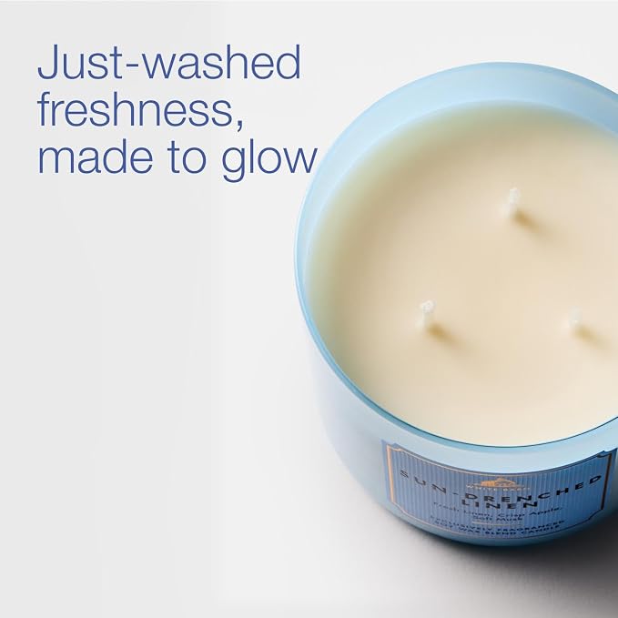 Bath & Body Works Sun-Drenched Linen 3-Wick Candle - Scented Candle for At-Home Use - Long-Lasting, Room-Filling Fragrance - High Fragrance Oil Concentration - Soy Wax Blend