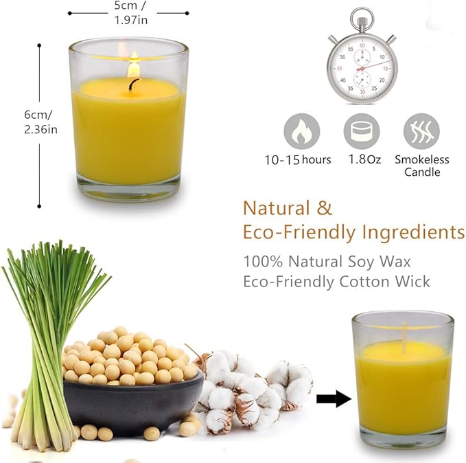 Small Citronella Candles Outdoor and Indoor Soy Wax Votive Candles for Party Dinner and Camping - 12 Hours Burn Time, Set of 20