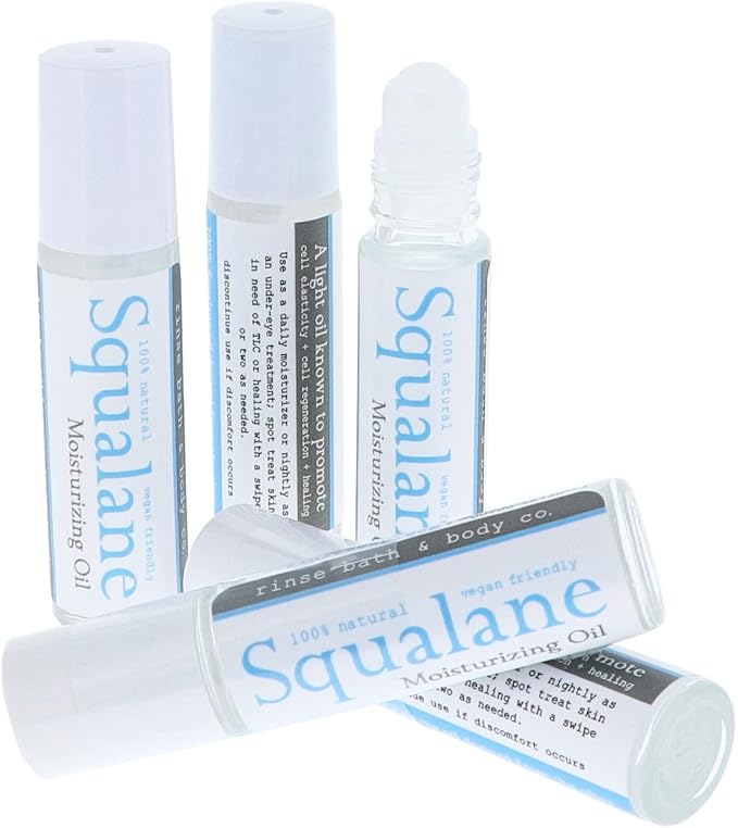 Rinse Bath & Body Squalane Essential Oil Roll On - Pure & Natural For Face and Body | Light and Fast Absorbing | Cell Elasticity,Lines & Wrinkles | Squalane Oil From Olive Plant |.35oz
