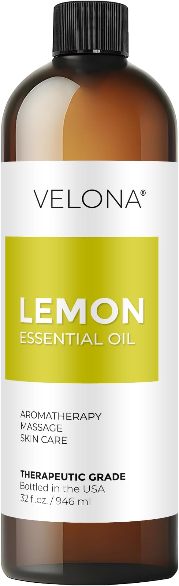 Lemon Essential Oil by Velona - 32 Fl Oz | Therapeutic Grade | for Aromatherapy Diffuser, Massage, Skincare, Haircare, Soapmaking | Undiluted