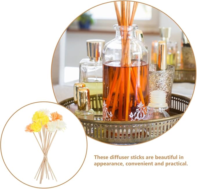 Baluue Flower Reed Diffuser Sticks 12pcs – Porous Rattan & Fiber Flower Heads for Fast Oil Wicking and Consistent Scent Throw – for Bathroom, Office, Bedroom, Aromatherapy Enthusiasts
