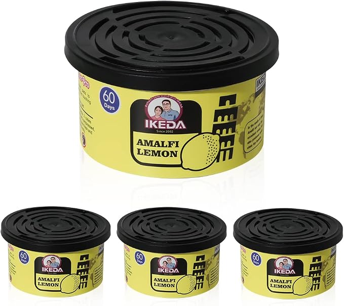 Car Air Freshener: Amalfi lemon Scent | Organic Cans | Odor Eliminator Essential | Long-Lasting | Strong Fragrance | For Home Closet | 1.5 Oz | Pack of 4
