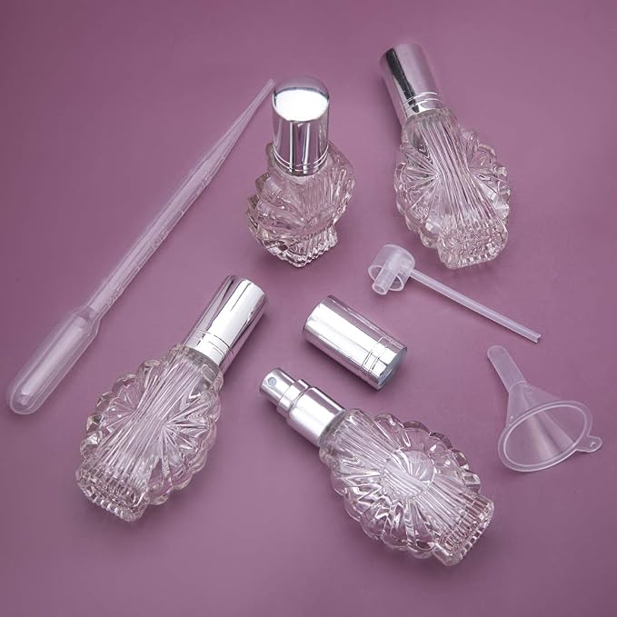 YU FENG 12pcs Empty Engraved Glass Perfume Atomizer Bottles with Funnels Pipettes Dispensers,Refillable Spray Perfume Bottles（13ml）