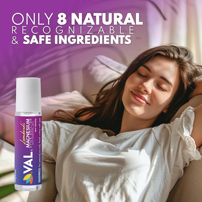 VAL Lombardi Magnesium Stick Rollon with Peppermint & Other Essential Oils - Cooling Comfort for Your Head. Metal Roller. Made in the USA. 10 ml.