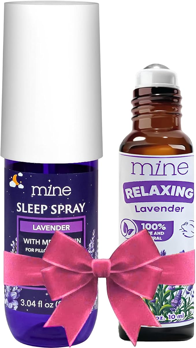 Lavender Sleep Spray with Melatonin & Lavender Essential Oil Roll-On Set – Meaningful Gifts for Women & Teen Girls – Pillow Mist for Nighttime Ritual, Well Being Relaxation Bundle, Save More with