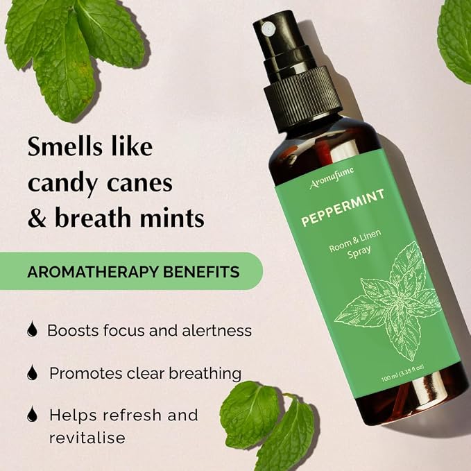 Peppermint Room, Linen & Pillow Spray by Aromafume | 100ml/3.38 fl oz | with Pure Peppermint Essential Oil | Aromatherapy Spray for Relaxation, Sleep & Stress Relief | Mist for Bedding, Fabrics