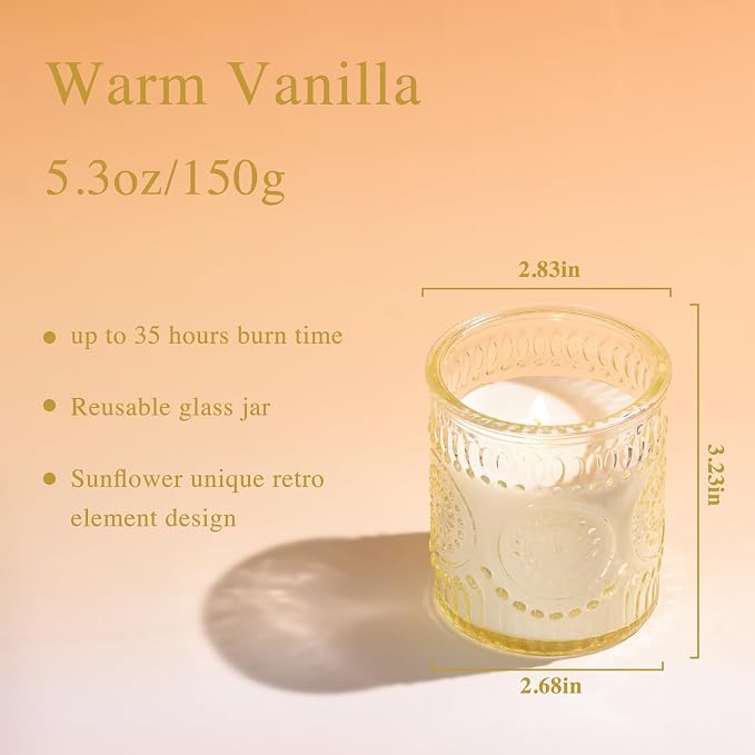 DARJEN Vanilla Candles for Home- 5.3oz 35H Natural Soy Wax Aromatherapy Jar Candle with Strong Scent, Decorative Aesthetic Candles for Living Room, Gathering, Kitchen, Luxury Gift for Women