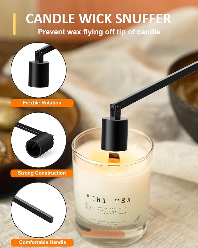 Black 5 in 1 Candle Care Kit, Elegant Candle Wick Trimmer Set, Candle Lighter Set, Candle Snuffer, Candle Tray, Candle Wick Dipper, Candle Accessories Set for Candle Lover