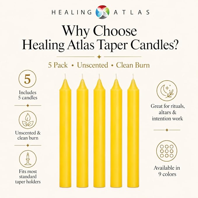 6 Inch Taper Candle 5 Pack Spell, Wicca, Santeria, Energized Candles Velas de 6 Pulgadas Paquete de 5 Velas (Yellow)