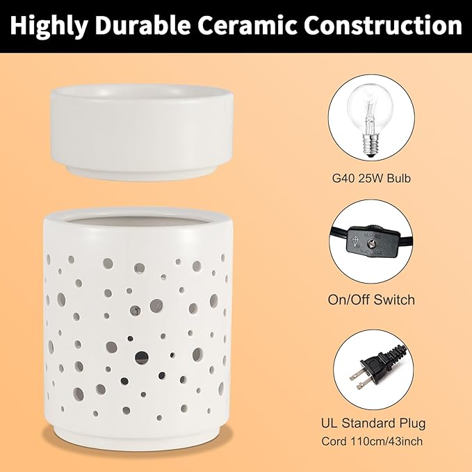 nawaza Ceramic Wax Melt Warmer,Candle Wax Warmer Night Light,2-in-1 Electric Wax Melter and Fragrance Warmer for Scented Candle Wax Burner Home Office Decor Mothers Day Birthday Gifts for Women(dot)